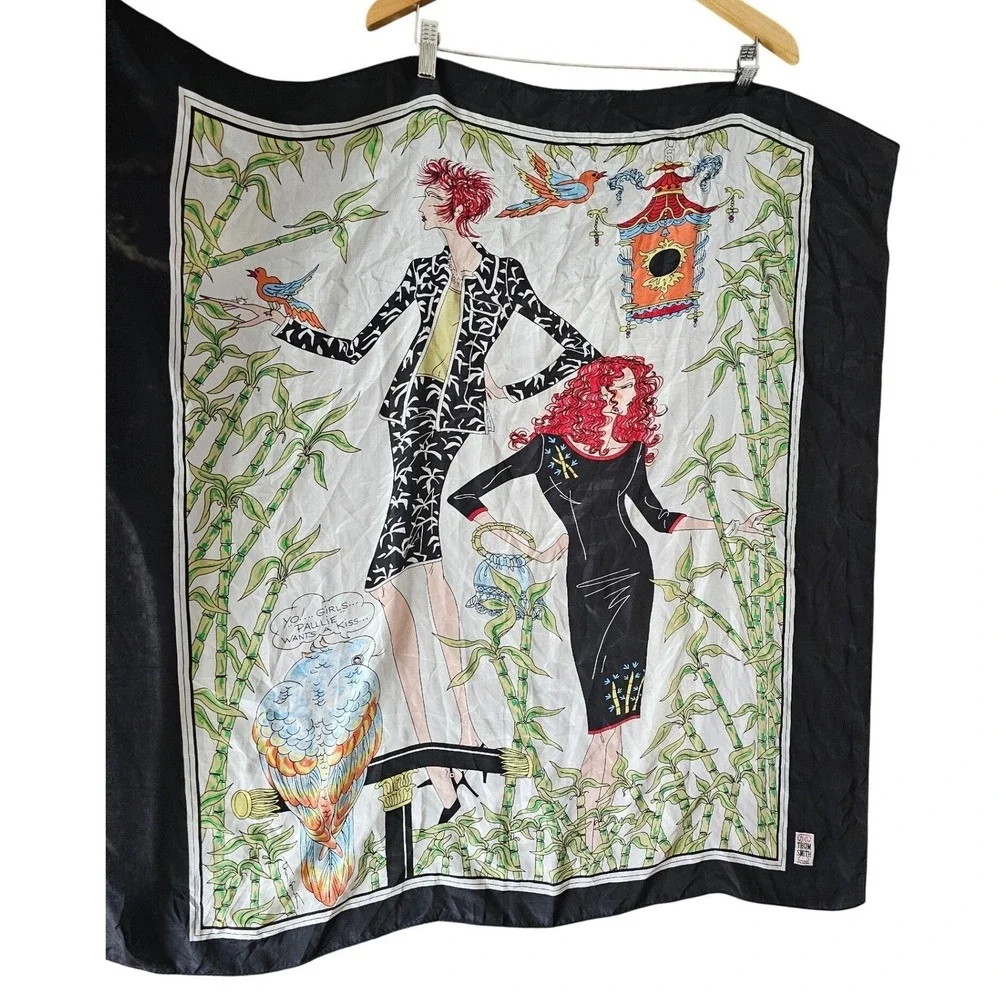 Thom Smith Atelier XXI Large Square Silk Scarf Fashion Illustration Bamboo Print